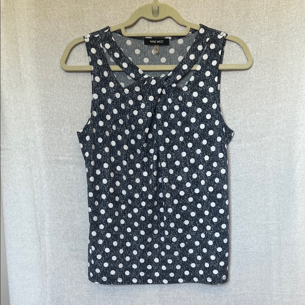 Nine West Navy and White Polka Dot Tank Top / Shell